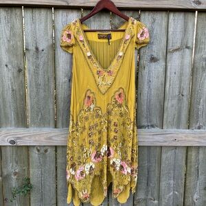 Free People Magic Garden Party Beaded Dress Olive Gold Size XS